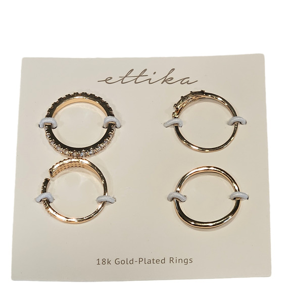 Ettika 18K Gold Plated Crystal Embellished Ring Set of Four Glam Stack Size 8 - Picture 1 of 9